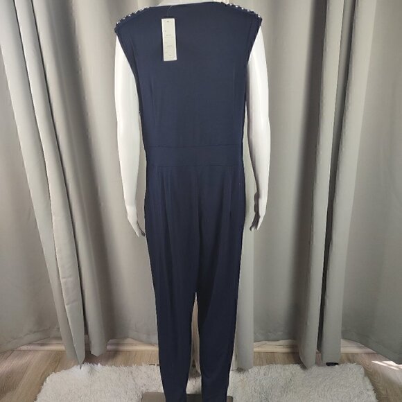 Spense Women's Navy Blue Drape Front Sleeveless Jumpsuit. Size 10 (NWT) - Picture 4 of 12